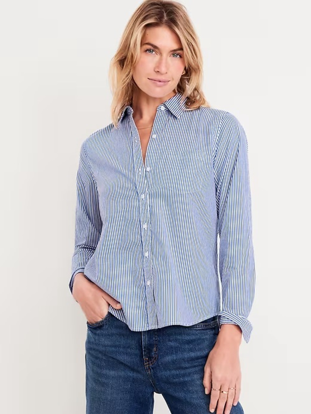 Old Navy Pink and White Striped Button-Down Shirt